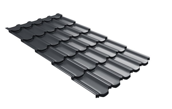Металлочерепица квинта плюс с 3D резом 0,5 Quarzit PRO Matt RAL 7024 мокрый асфальт купить в Подольске
